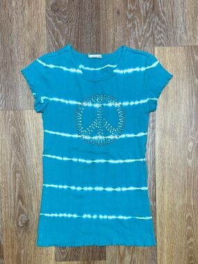 Girls' Teal Tie-Dye Peace Sign Tee